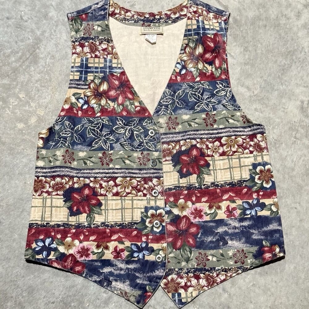 Vintage Stampede Vest Women Medium Floral Country Prairie Cottage Cabin Chore
